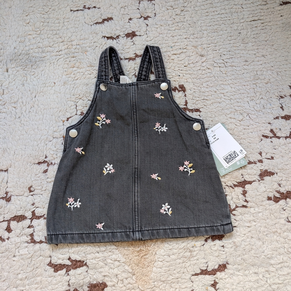 H&M Black Kids Dress with Floral Embroidery